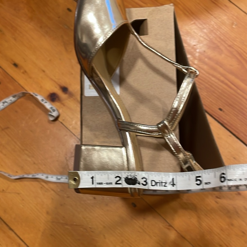 Shoe J Crew Ankle T- Strap Heel Gold NIB NEW size 8 1/2 - Picture 12 of 17